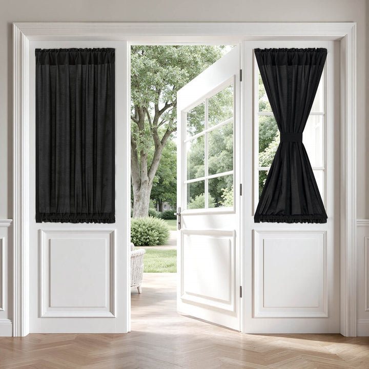 French Door Semi Sheer Rod Pocket Curtains Black 26Wx40L-inch