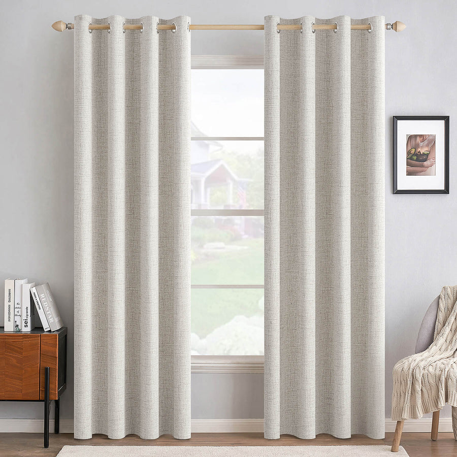 Solid Linen Textured Blackout Thermal Insulated Grommet Curtains Cream 52Wx108L Pack of 2