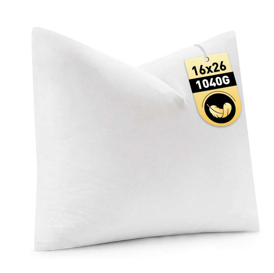 Down Feather Pillow Insert with Cotton Fabric White 16x26 Inch