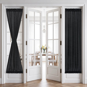 French Door Semi Sheer Rod Pocket Curtains Black 26Wx72L-inch