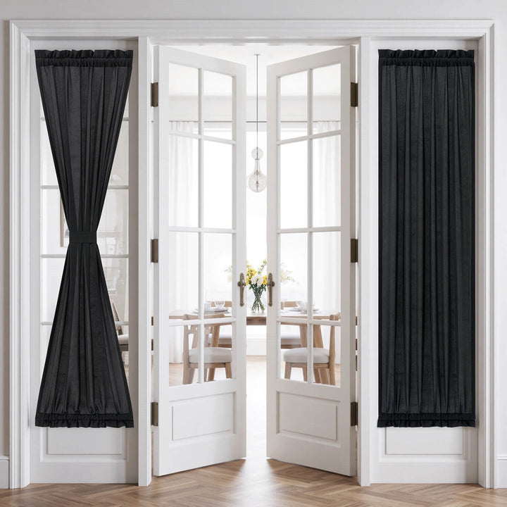 French Door Semi Sheer Rod Pocket Curtains Black 26Wx72L-inch