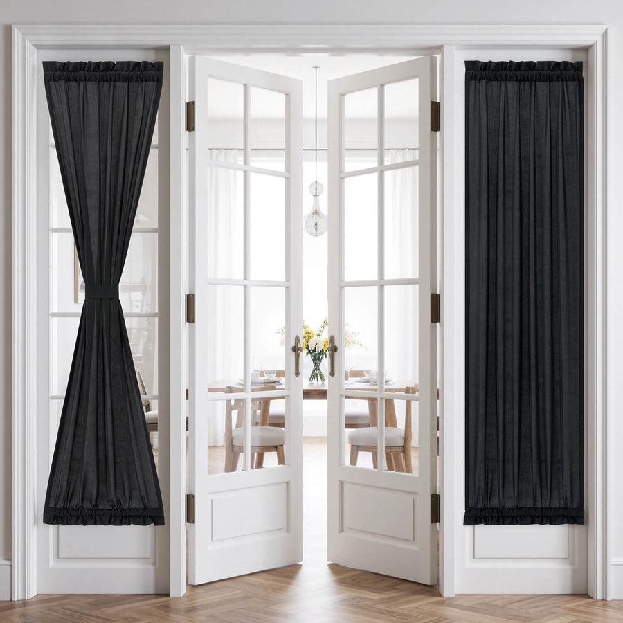 French Door Semi Sheer Rod Pocket Curtains Black 26Wx72L-inch