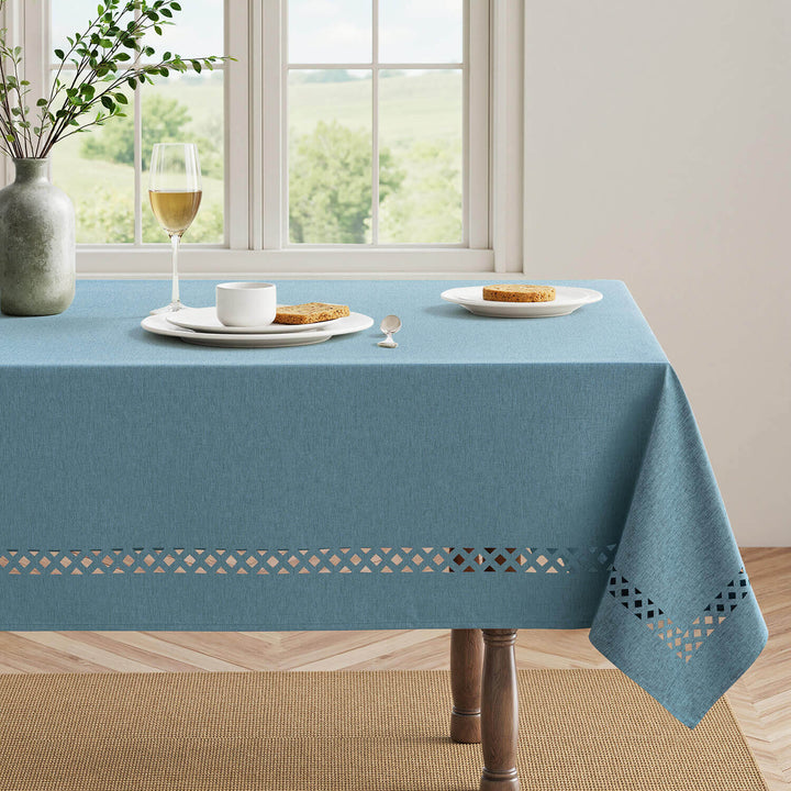 Linen Cutouts Waterproof Stain Resistant Shrink-Proof TableCloth Dusty Blue 70Lx52W-inch