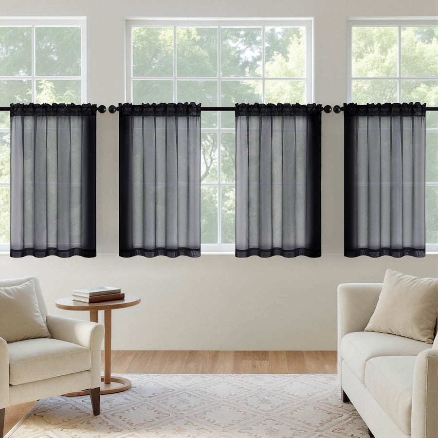 Rod Pocket Voile Window Treatment Sheer Curtains Black 42Wx36L-inch