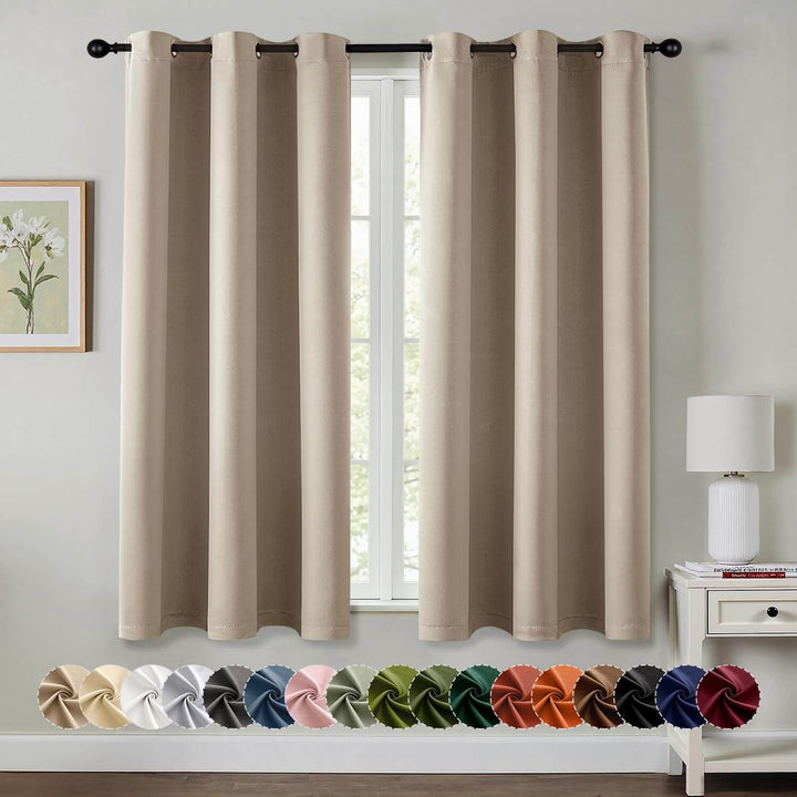 Solid Grommet Noise Reduction Light Blocking Blackout Curtains Taupe 40Wx63L-inch