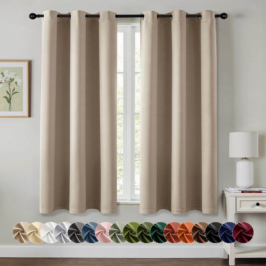 Solid Grommet Noise Reduction Light Blocking Blackout Curtains Taupe 40Wx63L-inch