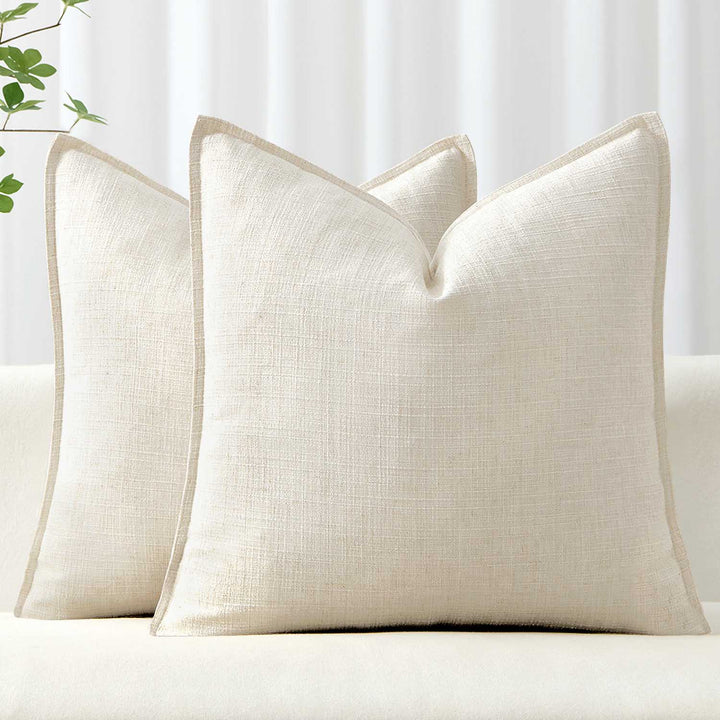 Boho Farmhouse Neutral Linen Throw Pillow Covers Cream White 18x18-inch