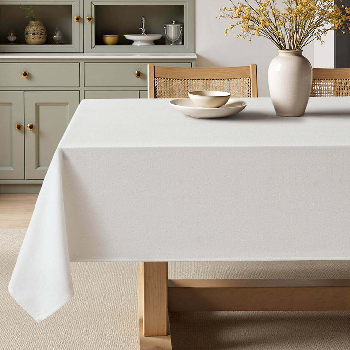 Linen Rectangle Wrinkle Resistant Waterproof Natural Tablecloth White 84Lx60W