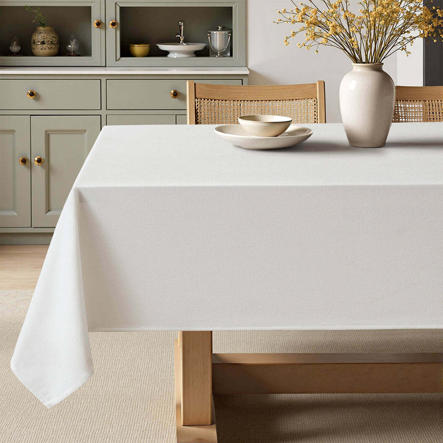 Linen Rectangle Wrinkle Resistant Waterproof Natural Tablecloth White 84Lx60W