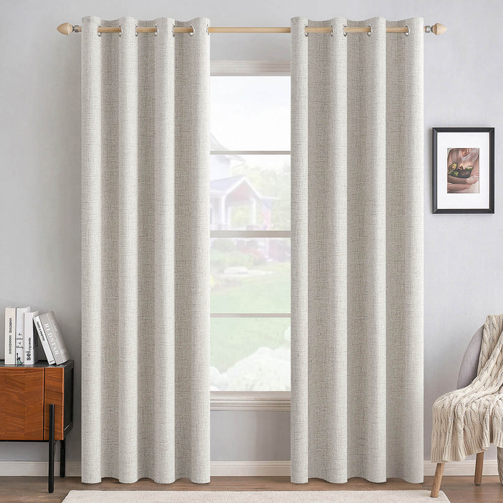 Solid Linen Textured Blackout Thermal Insulated Grommet Curtains Cream 52Wx72L Pack of 2