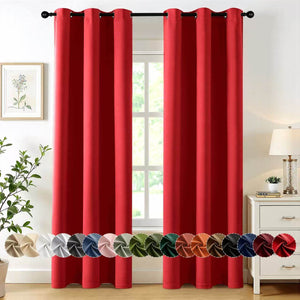 Thermal Insulated Drapes Solid Grommet Curtains Red 40Wx90L-inch