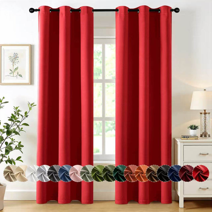 Thermal Insulated Drapes Solid Grommet Curtains Red 40Wx90L-inch