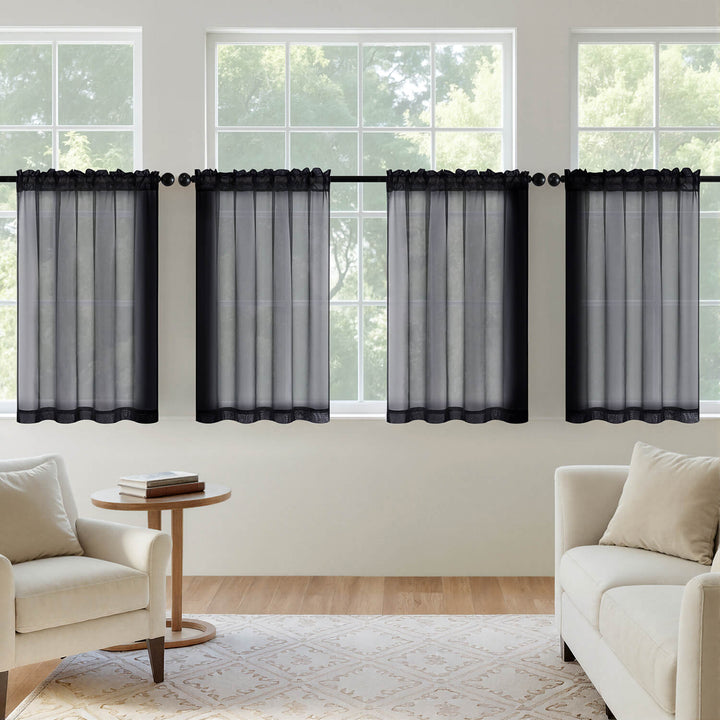 Rod Pocket Voile Window Treatment Sheer Curtains Black 42Wx30L-inch