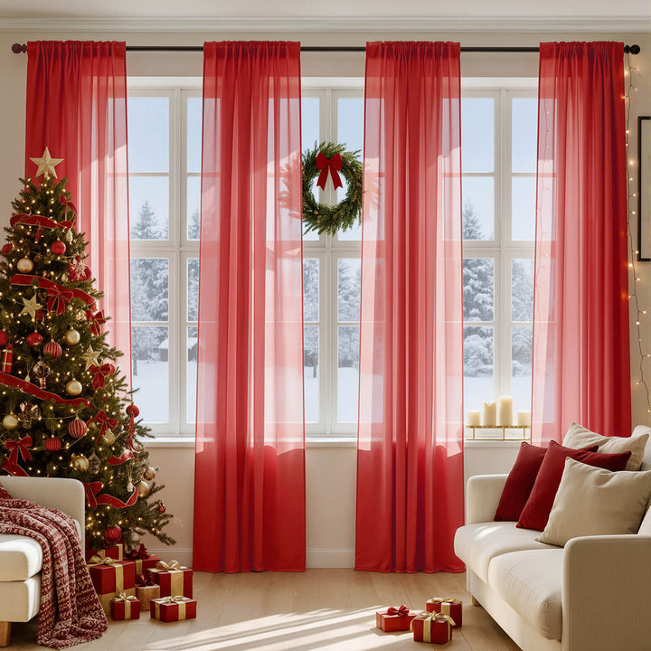 Rod Pocket Voile Window Treatment Sheer Curtains Red 42Wx84L-inch