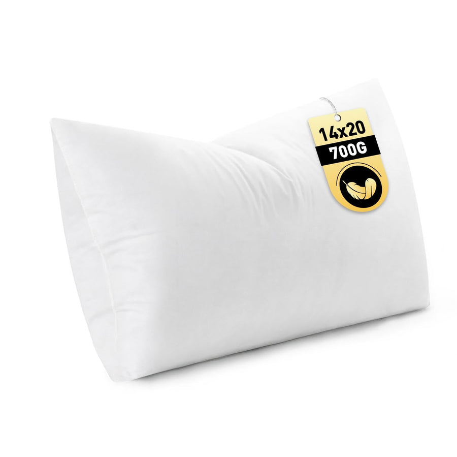 Down Feather Pillow Insert with Cotton Fabric White 14x20 Inch