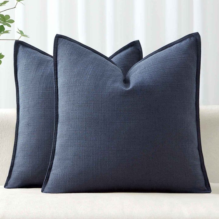 Boho Farmhouse Neutral Linen Throw Pillow Covers Navy Blue 18x18-inch