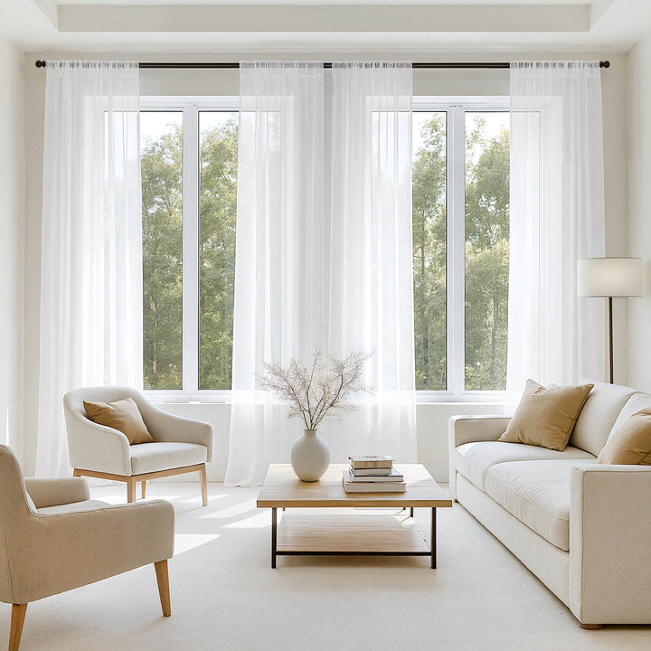 Solid Color Sheer Window Curtains Elegant Window Voile Curtains White 54Wx63L-inch