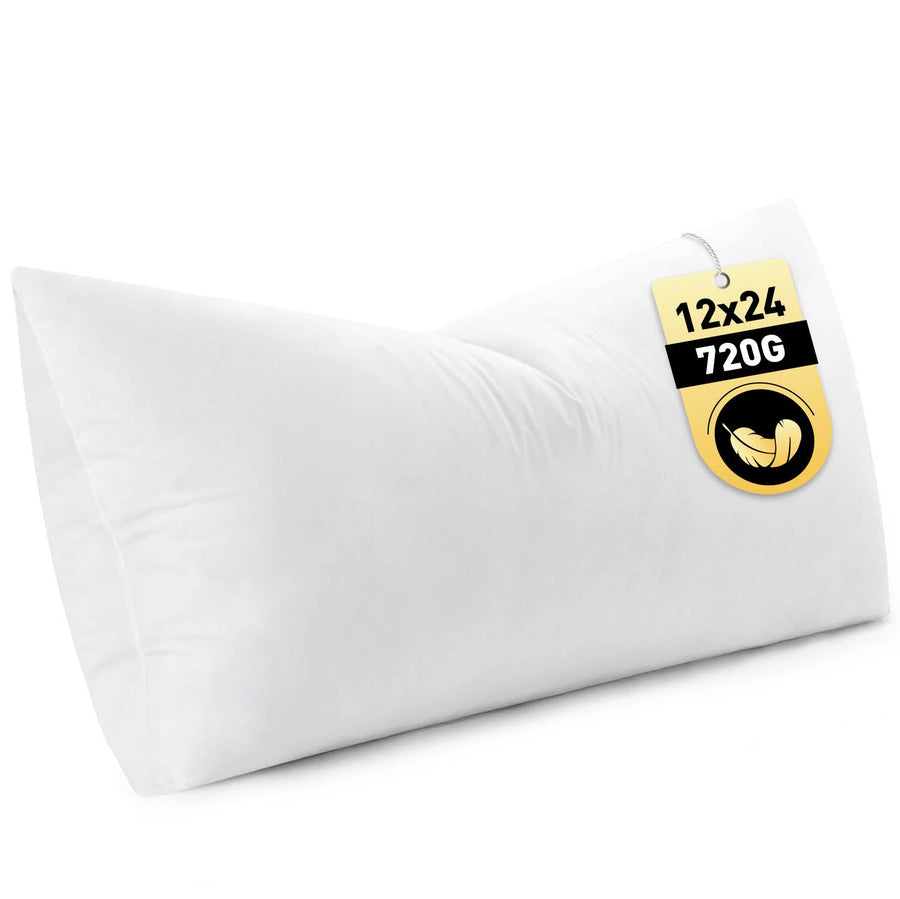 Down Feather Pillow Insert with Cotton Fabric White 12x24 Inch