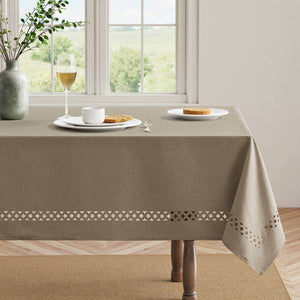 Linen Cutouts Waterproof Stain Resistant Shrink-Proof TableCloth Khaki 70Lx52W-inch