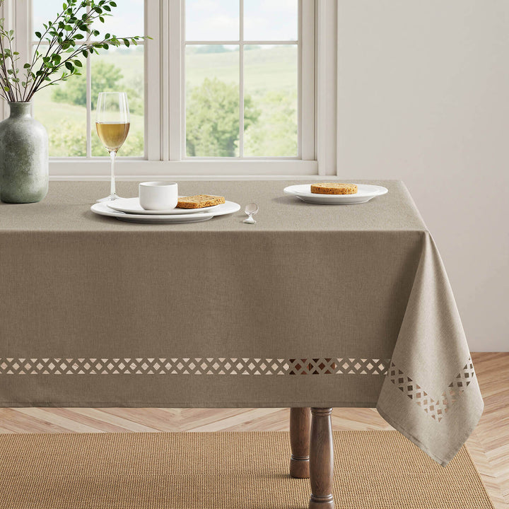 Linen Cutouts Waterproof Stain Resistant Shrink-Proof TableCloth Khaki 70Lx52W-inch