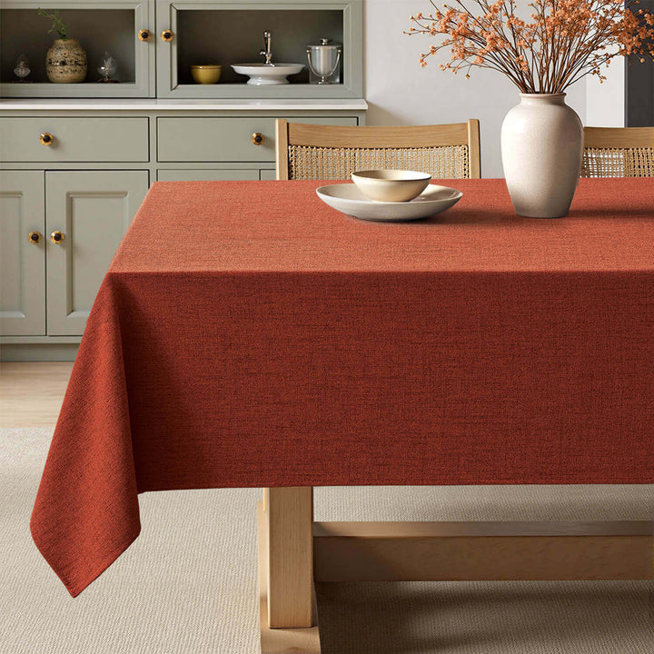 Linen Rectangle Wrinkle Resistant Waterproof Natural Tablecloth Burnt Orange 84Lx60W