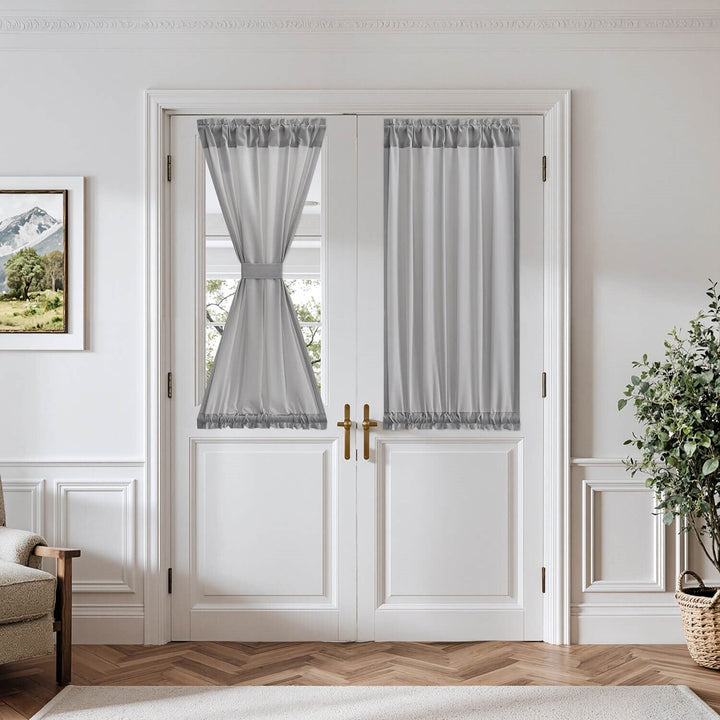 French Door Semi Sheer Rod Pocket Curtains Grey 26Wx40L-inch