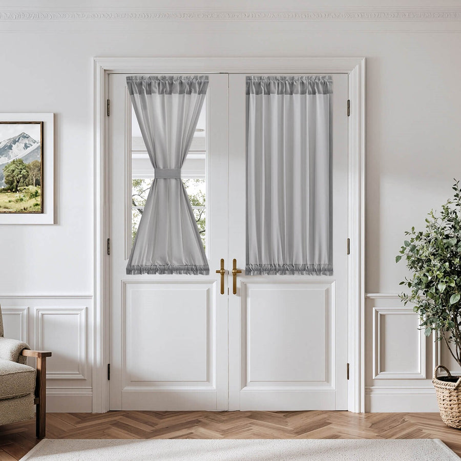 French Door Semi Sheer Rod Pocket Curtains Grey 26Wx40L-inch