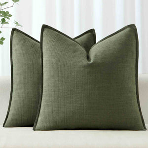 Boho Farmhouse Neutral Linen Throw Pillow Covers Dark Green 18x18-inch
