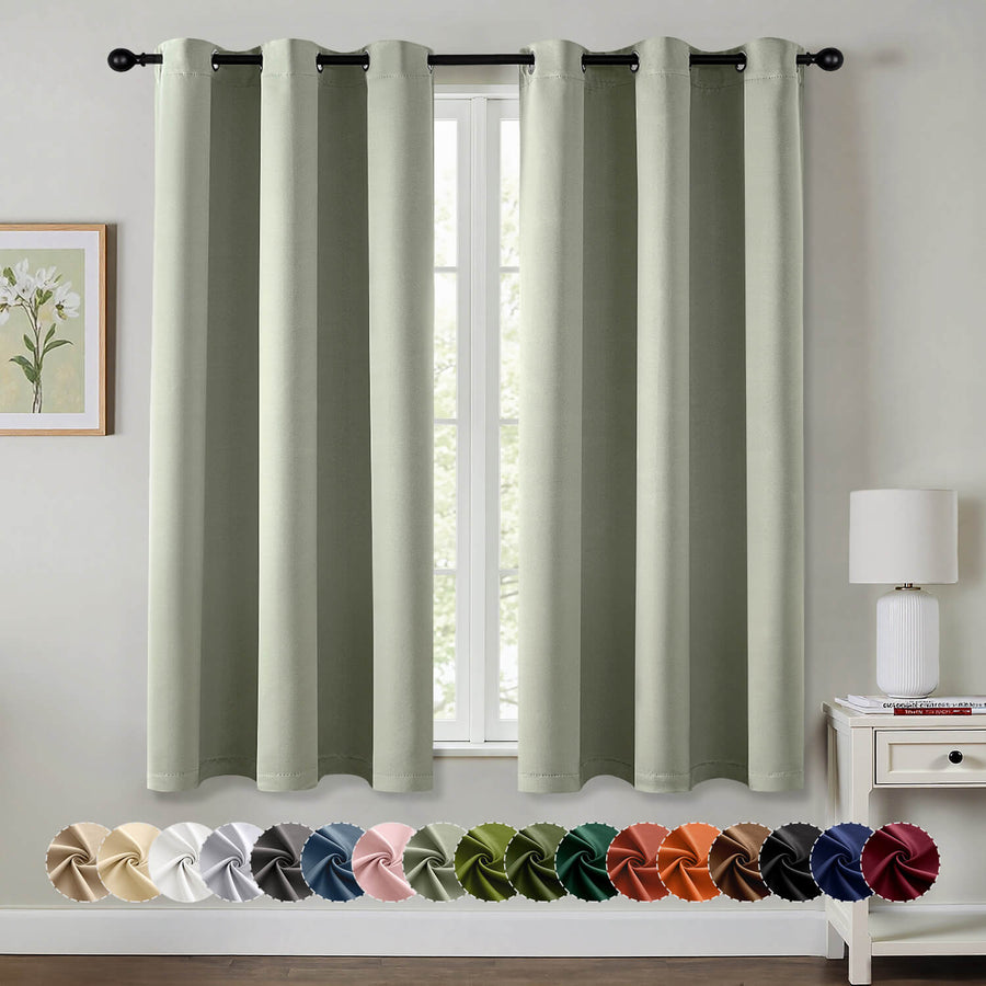 Thermal Insulated Drapes Solid Grommet Curtains Sage Green 40Wx48L-inch