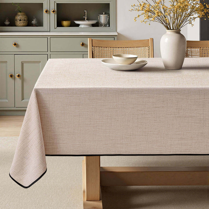 Linen Rectangle Wrinkle Resistant Waterproof Natural Tablecloth Natural-black 84Lx60W