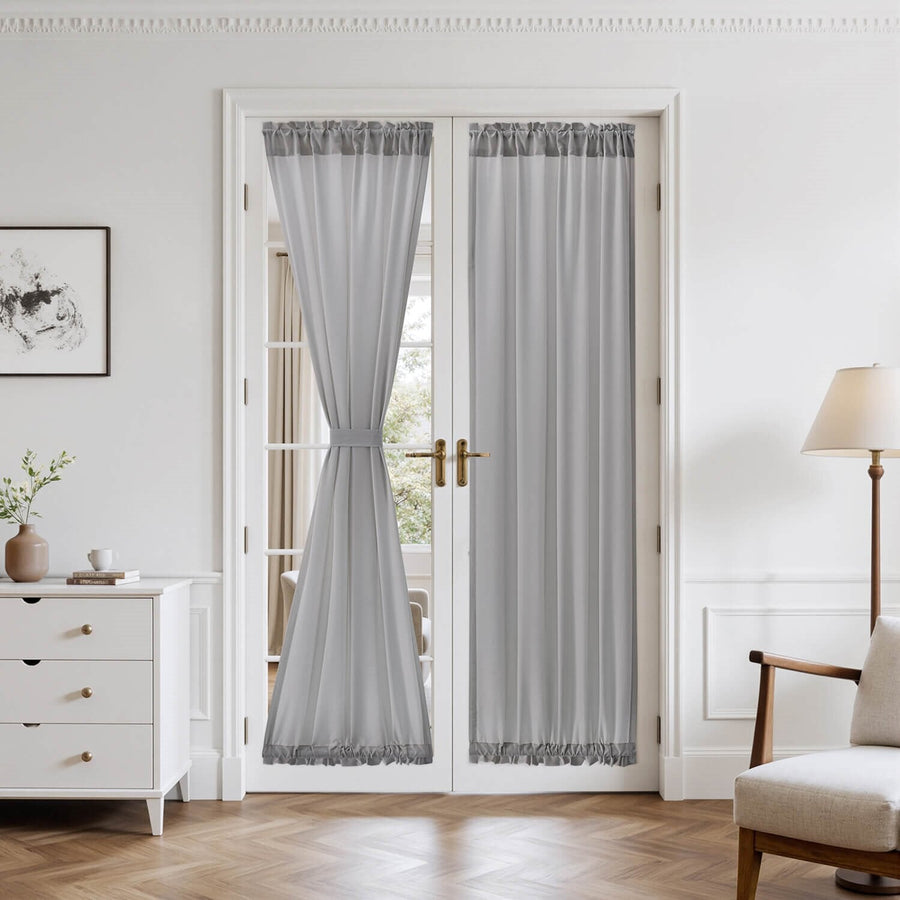 French Door Semi Sheer Rod Pocket Curtains Grey 26Wx72L-inch
