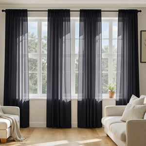 Solid Color Sheer Window Curtains Elegant Window Voile Curtains Black 54Wx96L-inch