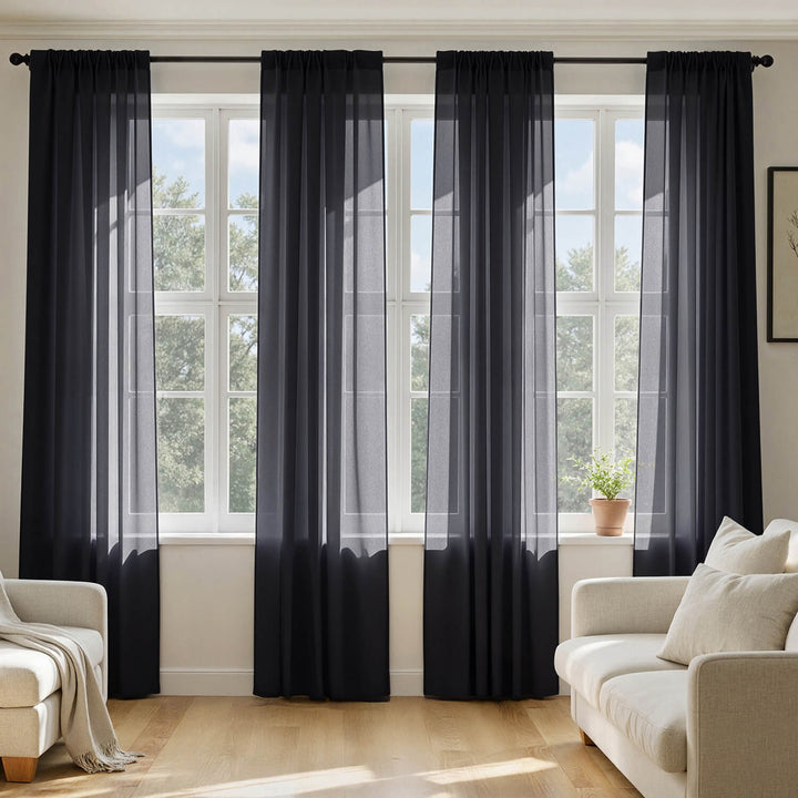 Solid Color Sheer Window Curtains Elegant Window Voile Curtains Black 54Wx72L-inch