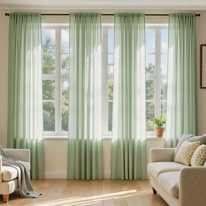 Solid Color Sheer Window Curtains Elegant Window Voile Curtains Sage Green 54Wx90L-inch