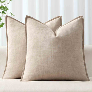 Boho Farmhouse Neutral Linen Throw Pillow Covers Natural Linen 18x18-inch