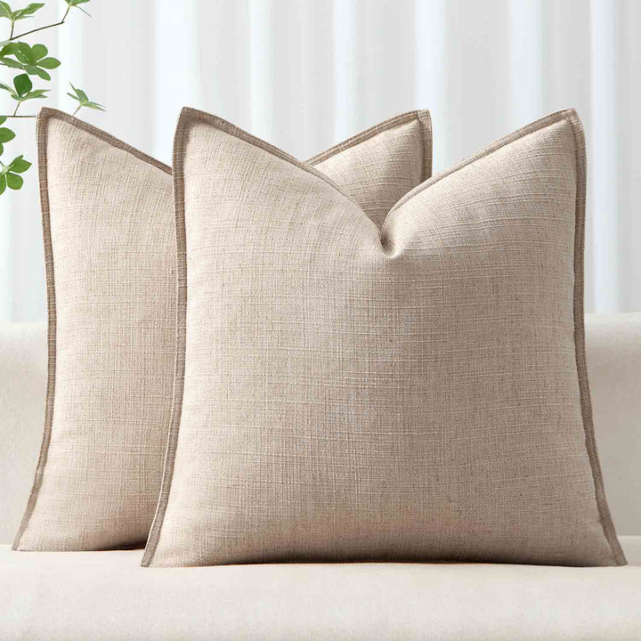 Boho Farmhouse Neutral Linen Throw Pillow Covers Natural Linen 18x18-inch