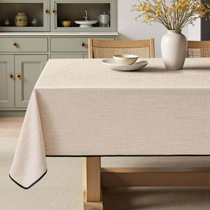 Linen Rectangle Wrinkle Resistant Waterproof Natural Tablecloth Ivory-black 84Lx60W