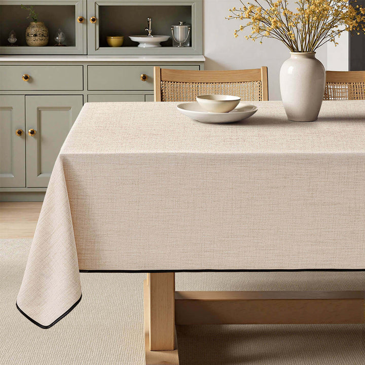 Linen Rectangle Wrinkle Resistant Waterproof Natural Tablecloth Ivory-black 84Lx60W