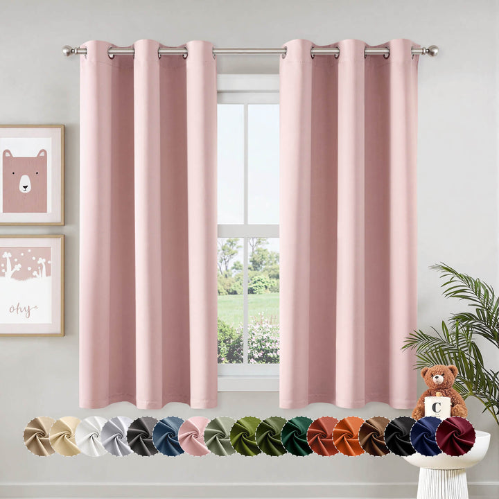 Thermal Insulated Drapes Solid Grommet Curtains Baby Pink 40Wx48L-inch