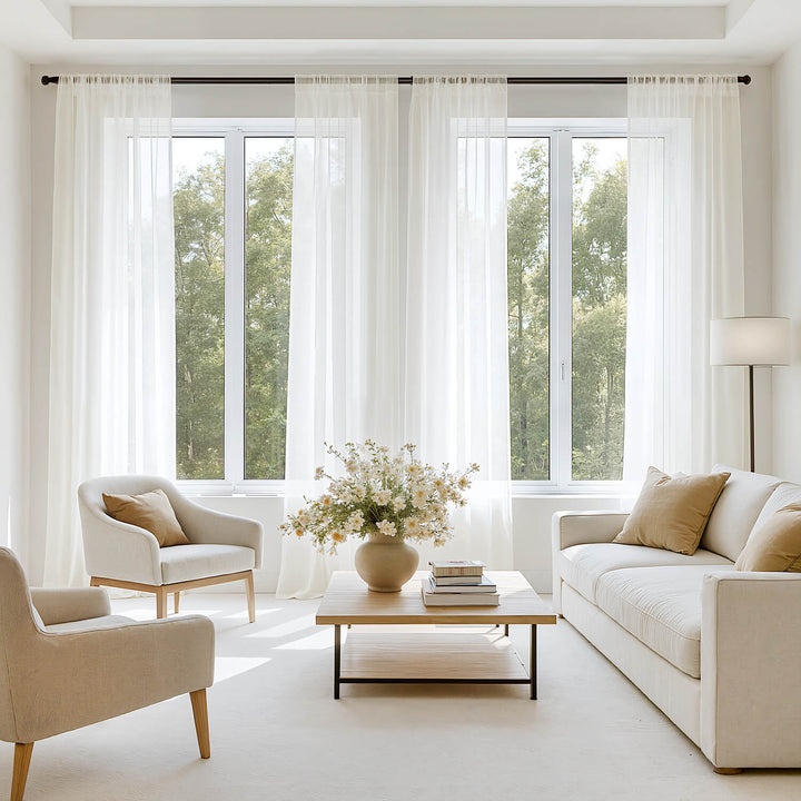 Solid Color Sheer Window Curtains Elegant Window Voile Curtains Ivory 54Wx72L-inch