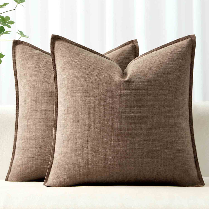 Boho Farmhouse Neutral Linen Throw Pillow Covers Coco Brown 18x18-inch