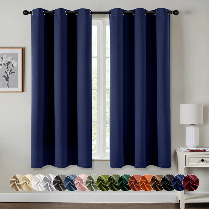 Thermal Insulated Drapes Solid Grommet Curtains Navy Blue 40Wx50L-inch