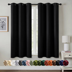 Thermal Insulated Drapes Solid Grommet Curtains Black 40Wx50L-inch