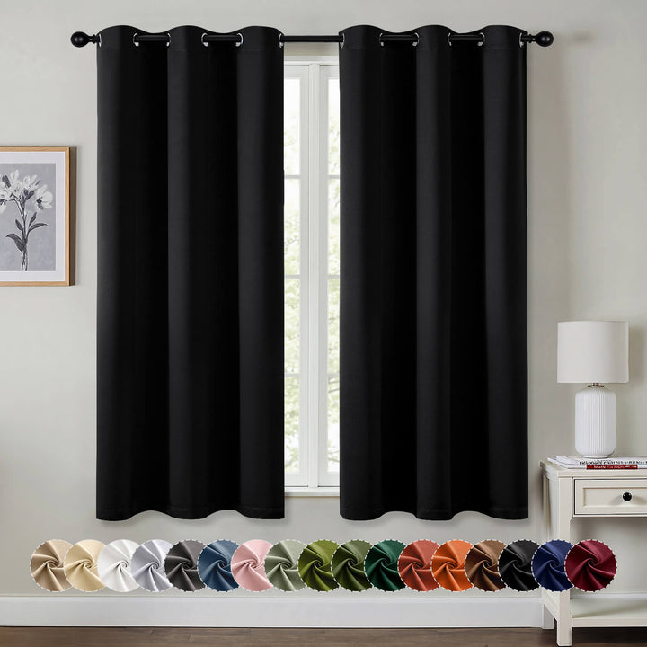 Thermal Insulated Drapes Solid Grommet Curtains Black 40Wx50L-inch
