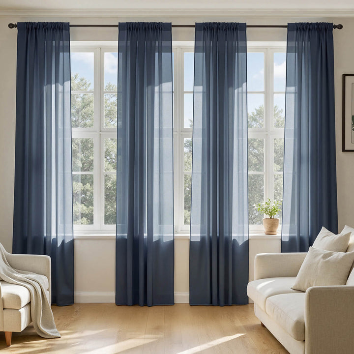 Solid Color Sheer Window Curtains Elegant Window Voile Curtains Navy Blue 42Wx72L-inch