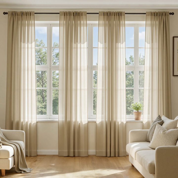 Solid Color Sheer Window Curtains Elegant Window Voile Curtains Beige 54Wx72L-inch