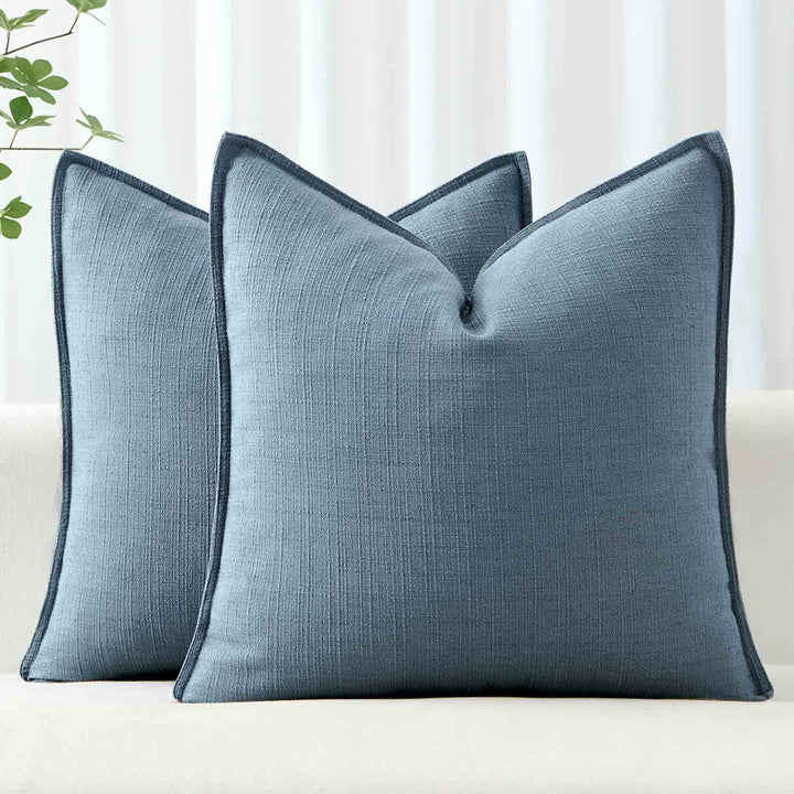 Boho Farmhouse Neutral Linen Throw Pillow Covers Blue 18x18-inch