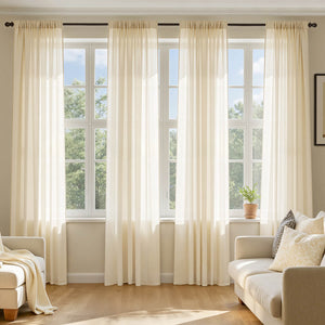 Solid Color Sheer Window Curtains Elegant Window Voile Curtains Butter Cream 54Wx72L-inch