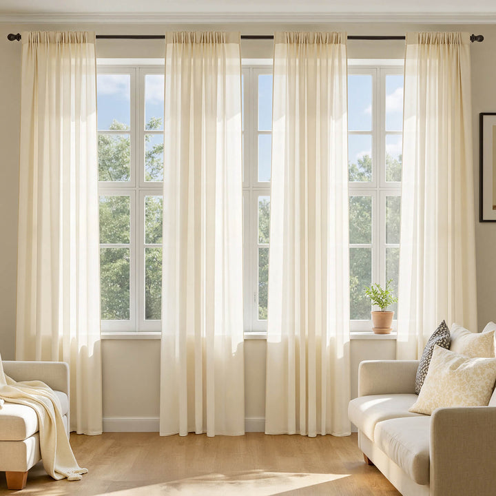Solid Color Sheer Window Curtains Elegant Window Voile Curtains Butter Cream 54Wx72L-inch