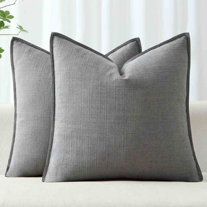 Boho Farmhouse Neutral Linen Throw Pillow Covers Grey 18x18-inch